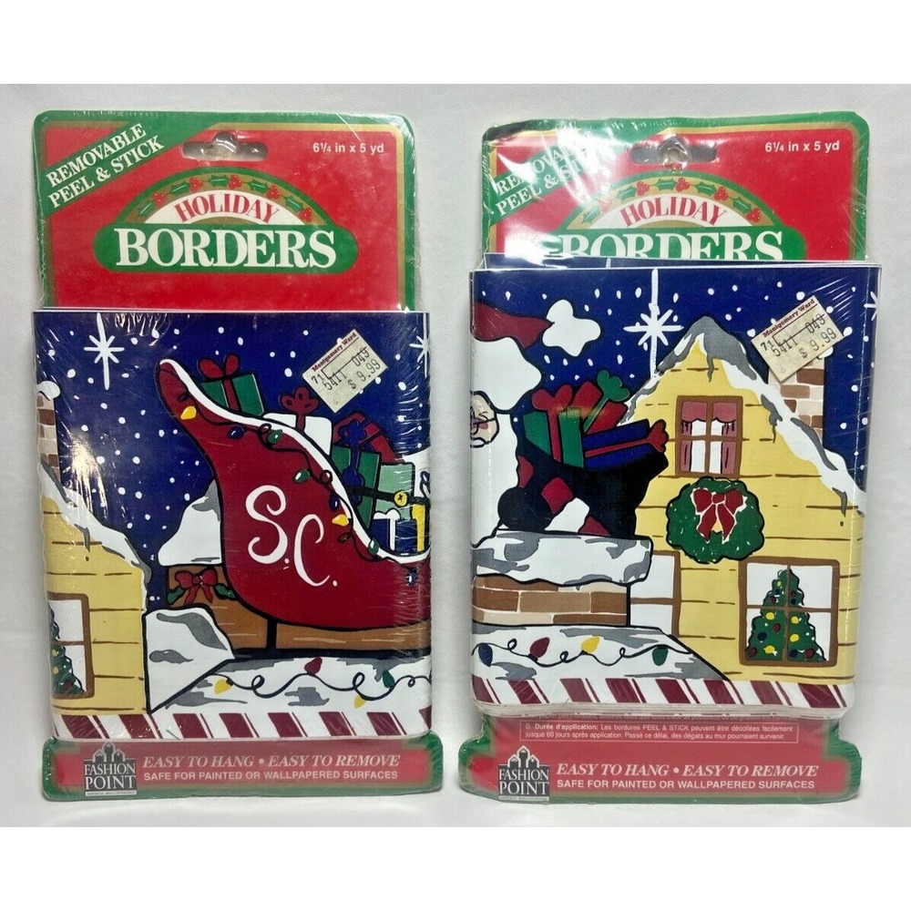 2 VTG Imperial Holiday Borders Peel & Stick Wall Decor Santa's Delivery USA